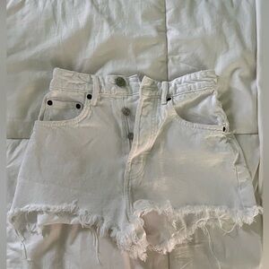 Zara White High Waisted Ripped Jean Shorts